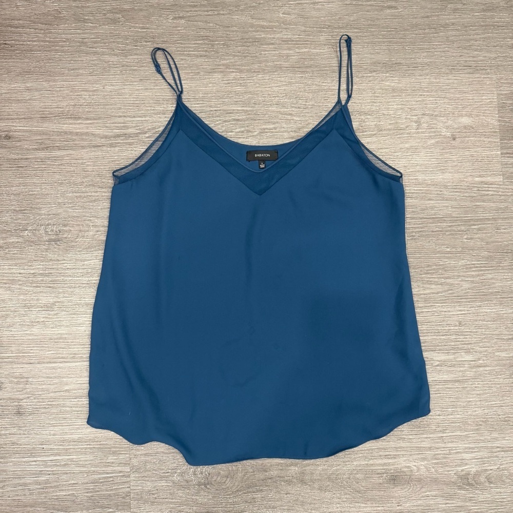 Babaton Blue (stock photo example only) Mesh-Trim Silk Cami Top